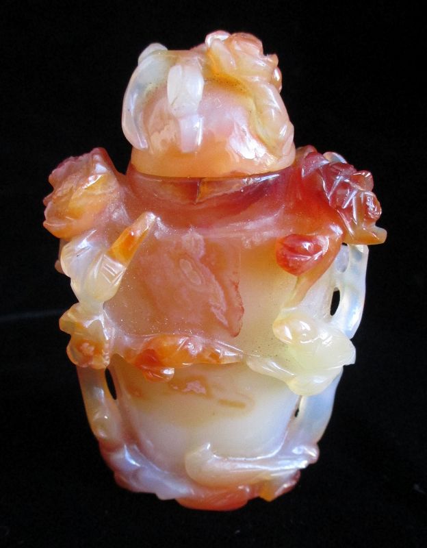 Chinese Carnelian Snuff Bottle with Birds and Flowers