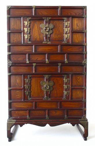 Rare Small Korean Stacking Chest with Butterfly Locks