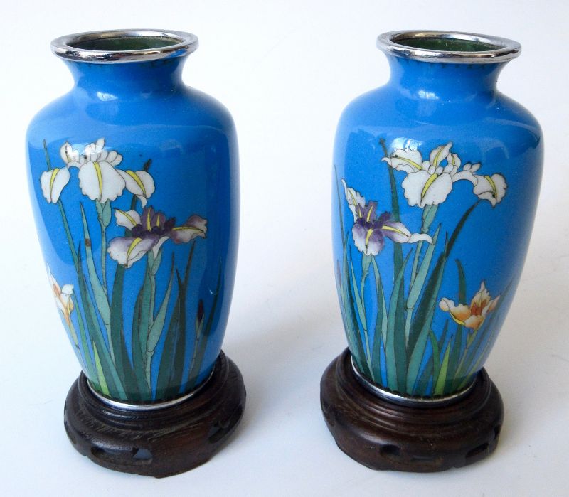 Antique Japanese Pair of Small Cloisonné Vases