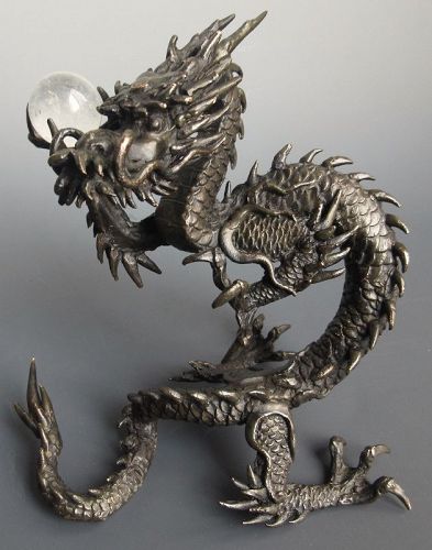 Stunning Japanese Bronze Dragon with Crystal Ball