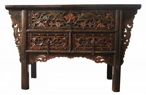 Antique Chinese Carved Coffer Cabinet