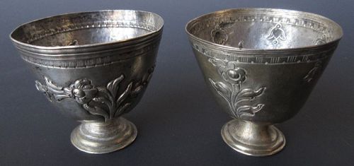 Pair of Sino-Tibetan Silver Offering Cups