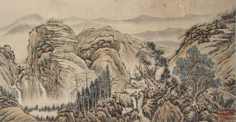 Antique Chinese Landscape Hand Scroll signed Yi Long