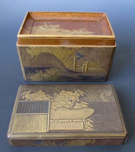 Japanese Antique Gilt Lacquer Kobako with Inside Tray