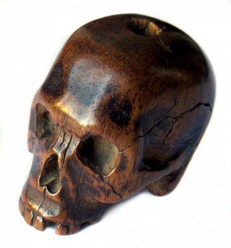 Unusual Antique Japanese Boxwood Skull Ojime