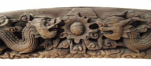 Massive Antique Chinese Architectural Wood Carving of Dragons