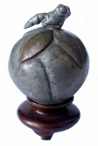 Antique Chinese Pewter Peach Snuff Bottle