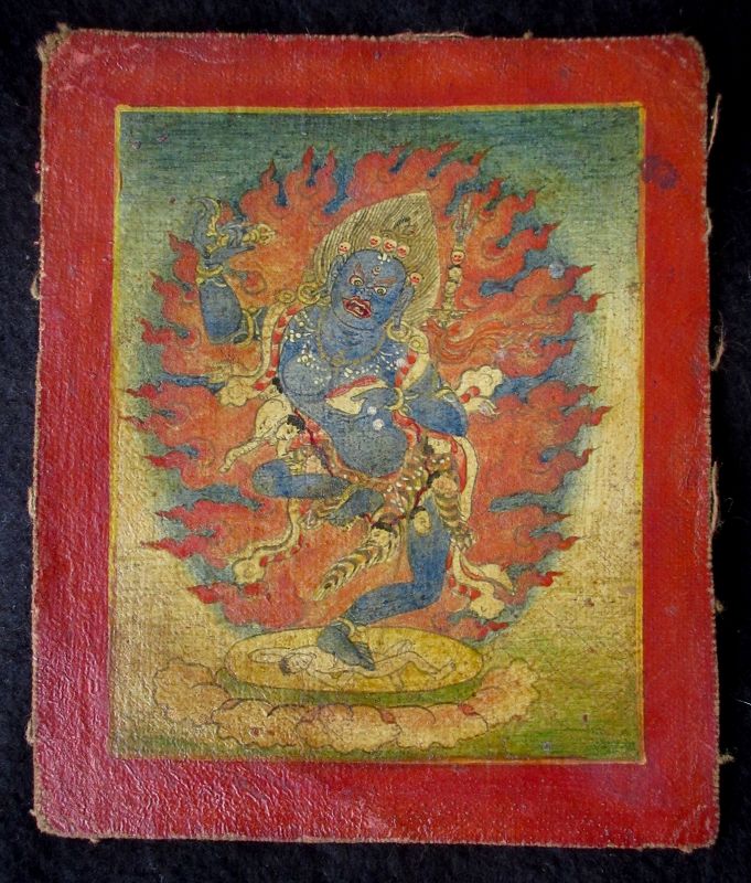 18th C. Tibetan Buddhist Tsakli Miniature Painting of Mahakala