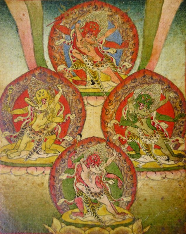 18th C. Tibetan Buddhist Tsakli Miniature Painting of Dharmapalas