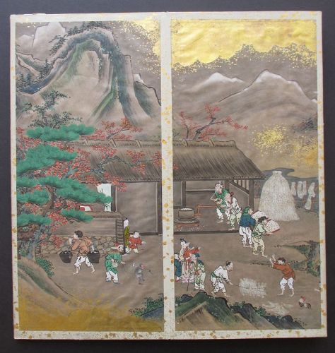 Rare Japanese Antique 12 Panel Painting Album