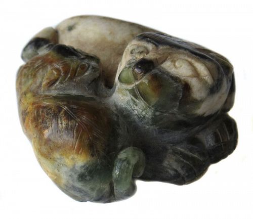 Antique Chinese Agate Carving of Tiger and Cub