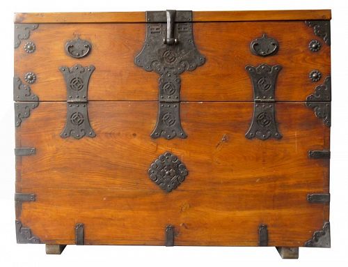 Antique Korean Elm Bandaji Blanket Chest