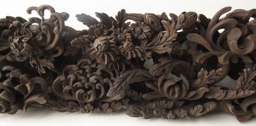 Antique Japanese Carved Panel of Chrysanthemums