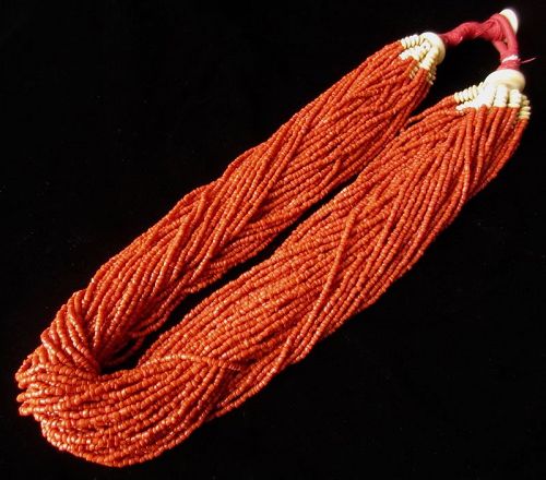 Chinese Multi Strand Coral and Bone Necklace