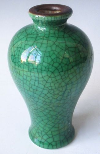 Antique Chinese Small Meiping Green Crackle Vase