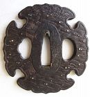 Antique Japanese Iron Waves Tsuba