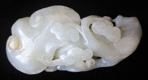Antique Chinese Jade Carving of Lingzhi Sprigs