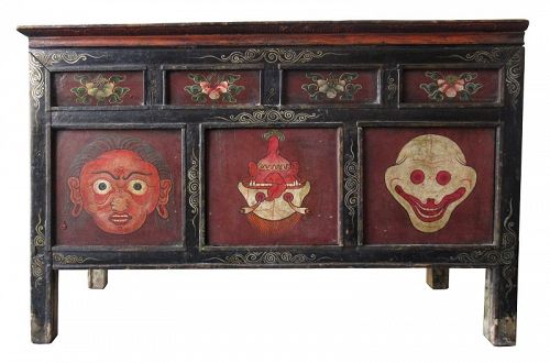 Rare 18th Century Tibetan Buddhist Painted Altar Cabinet