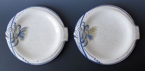Japanese Pair of Blue and White Fish Plates