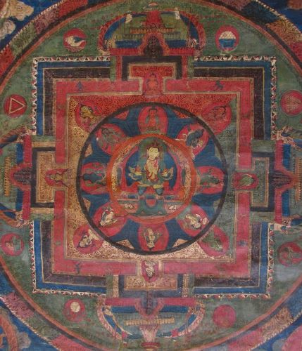 Antique Tibetan Buddhist Double Mandala Thangka Painting