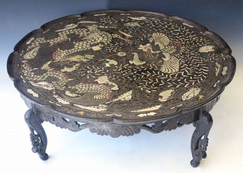 Antique Korean Inlaid Low Table w/ Dragon and Phoenix