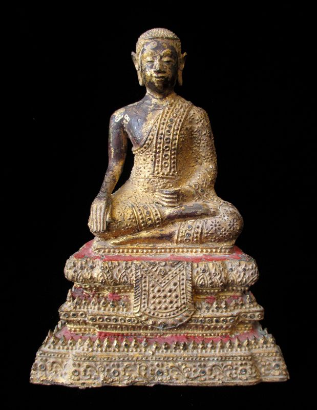 Antique Thai Seated Gilt Bronze Buddha