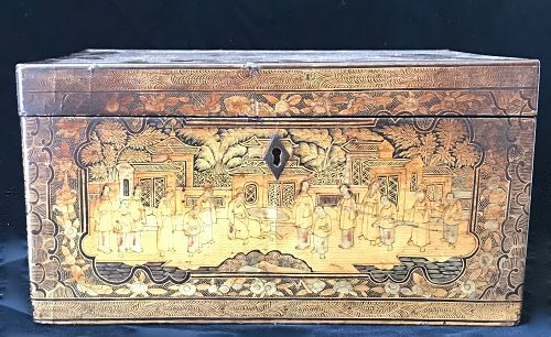 18th Century Antique Chinese Lacquered Tea Box