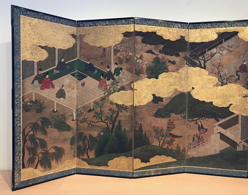 Antique Japanese Screen Painting Tale of Genji