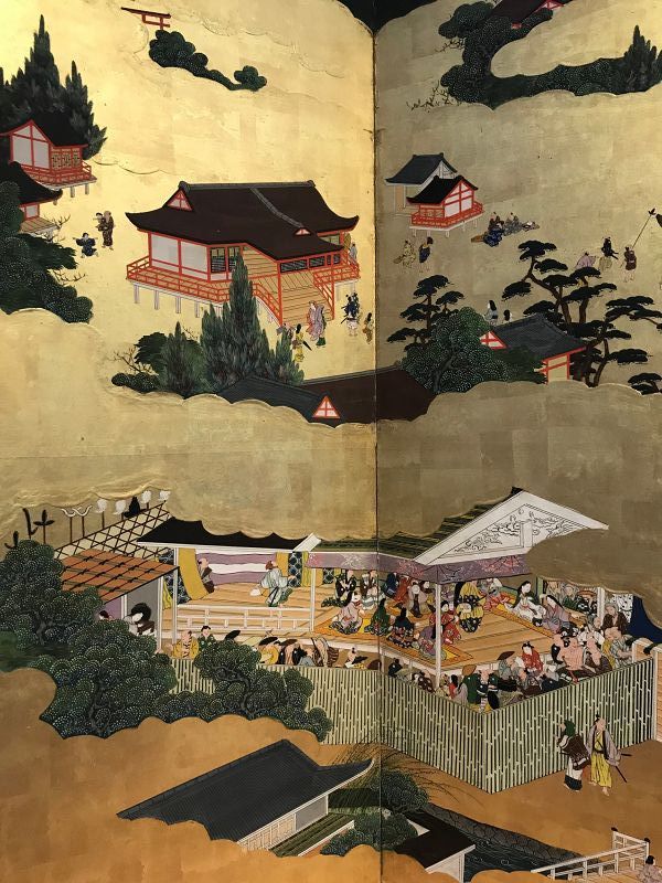 Antique Japanese Screen - Nara's Matsuri Rice Festival