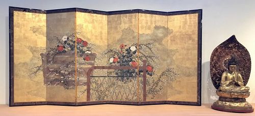 Incredible 18th Century Japanese Screen - View From the Garden