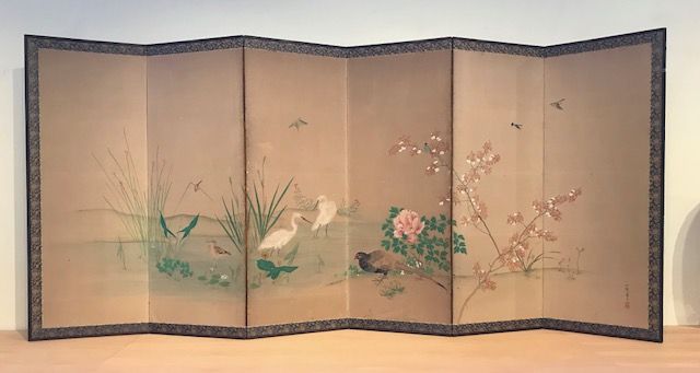 Anitque Japanese Screen - Birds and Flowers