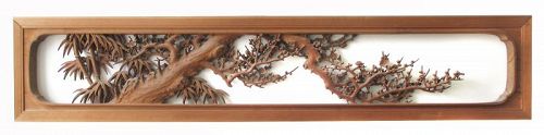 Large Japanese Ranma (Transom) Carving of Plum and Bamboo