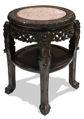 Antique Chinese Side Table with Marble Insert