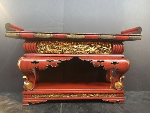 Japanese Red Lacquer Dragon Altar Table