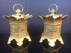 Japanese Pair Hanging Gilt Bronze Lanterns