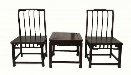 A Vintage Set of Chinese Chairs and End Table