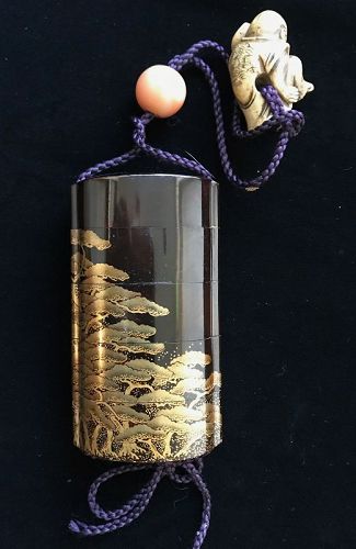 Antique Japanese Lacquer Inro with Pine Trees