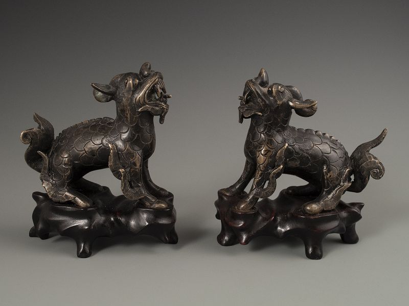 Chinese 16th C. Ming Dynasty Pair of Bronze Qilin