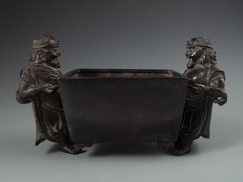 Chinese Antique Bronze Censer with Bearded Figures
