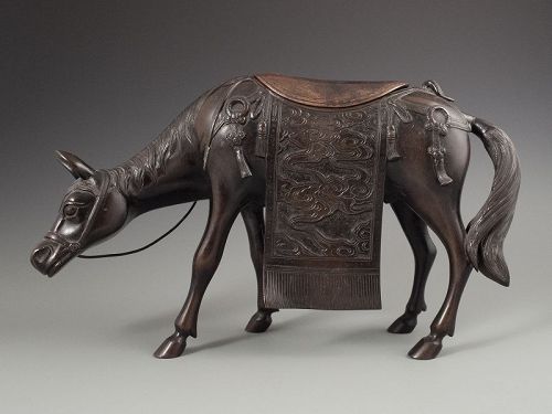 Chinese Antique Bronze Horse Censer,  19th Century