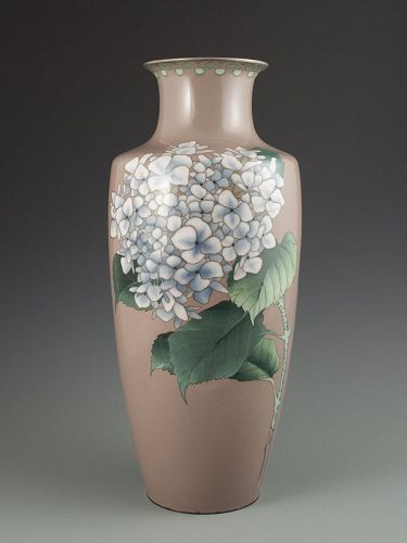 Japanese Antique Large Cloisonne Vase with White Hydrangea