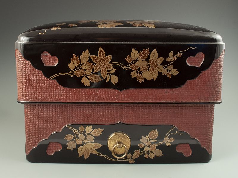 Japanese Antique Lacquer Document Box with Clematis Vine