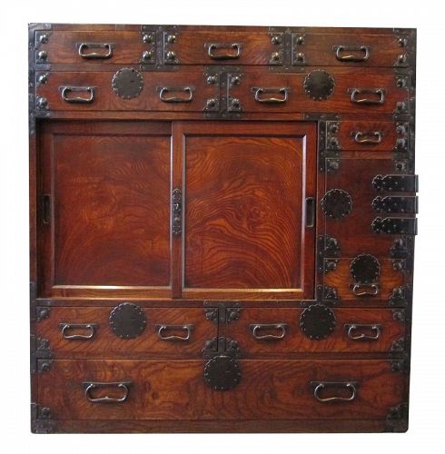 Antique Japanese Keyaki Burl Choba Tansu (Merchant Chest)