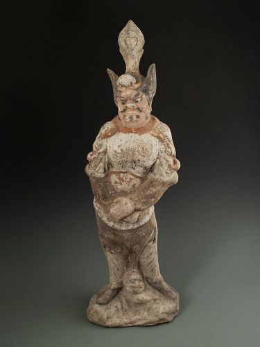 Chinese Tomb Pottery Figure of Standing Guardian