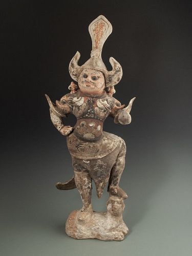 Chinese Antique Tomb Pottery Guardian Figure