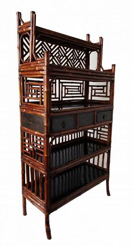 Antique Chinese Bamboo Display Cabinet