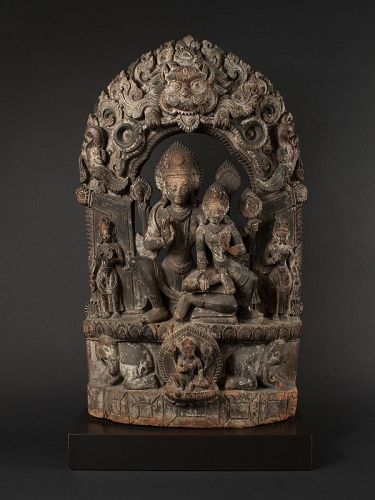 Early 18th Century Indian Wood Stele of Indra and Consort