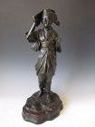Antique Signed Japanese Bronze Pearl Diver Statue