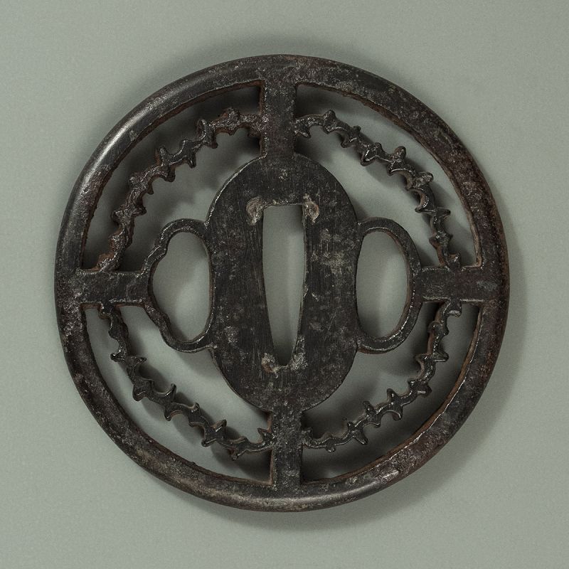 Hidden Christian Motif on a  Japanese Pair of Tsuba with Stand