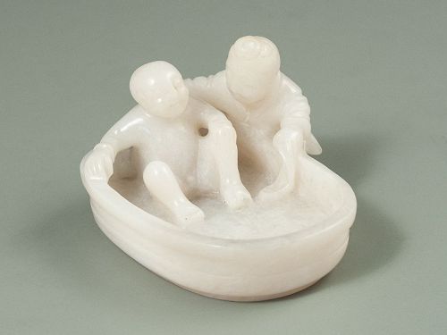 White Jade of a Bathing Boy and his Father